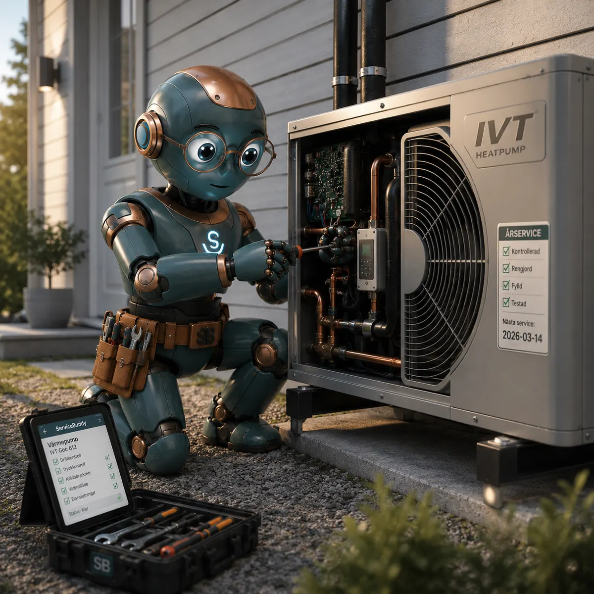 ServiceBuddy mascot servar värmepump och HVAC-system