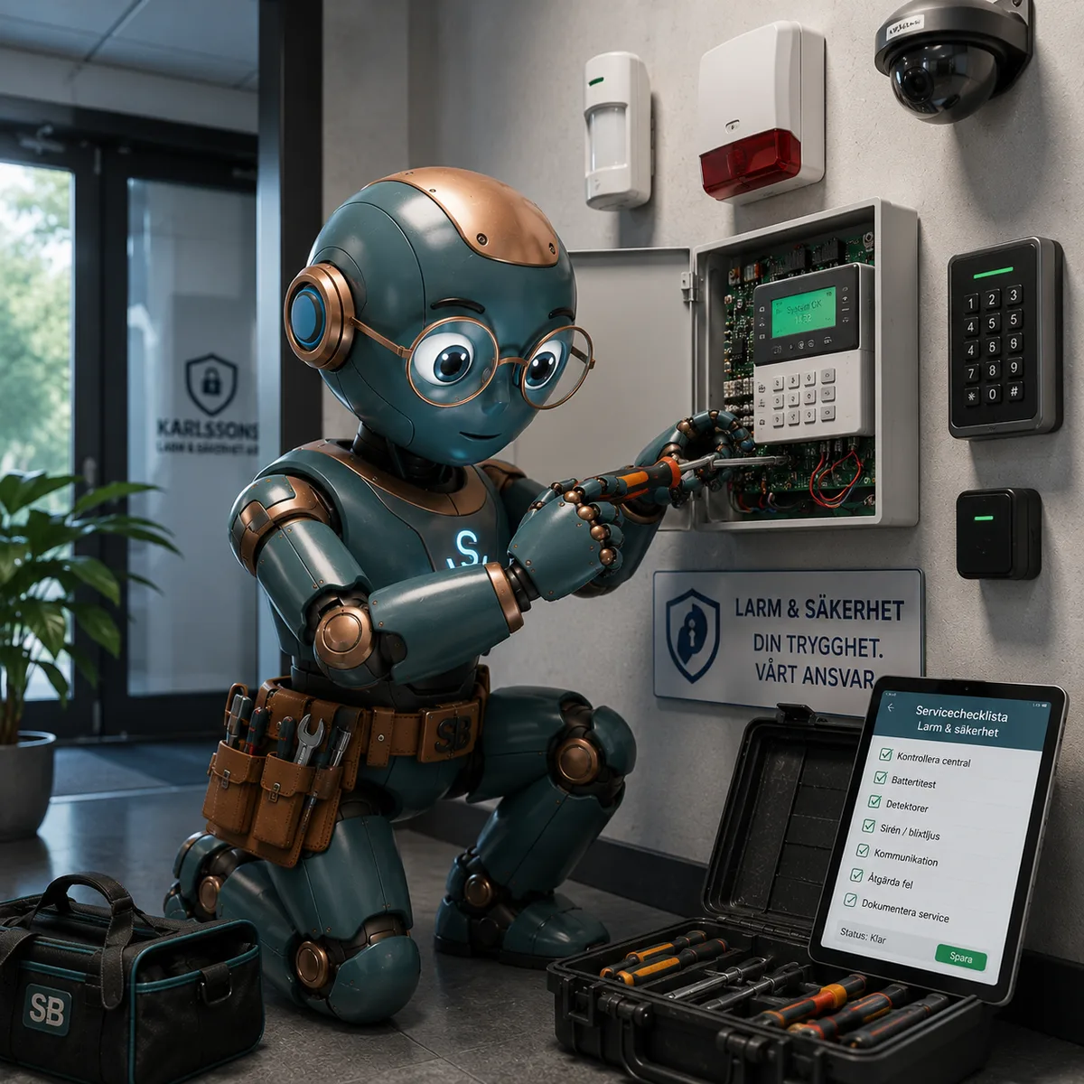 ServiceBuddy mascot servar larmcentral och säkerhetssystem