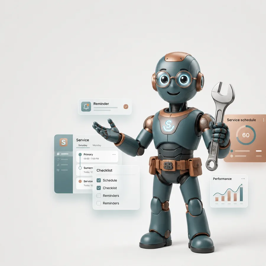 ServiceBuddy mascot bygger ihop produkten